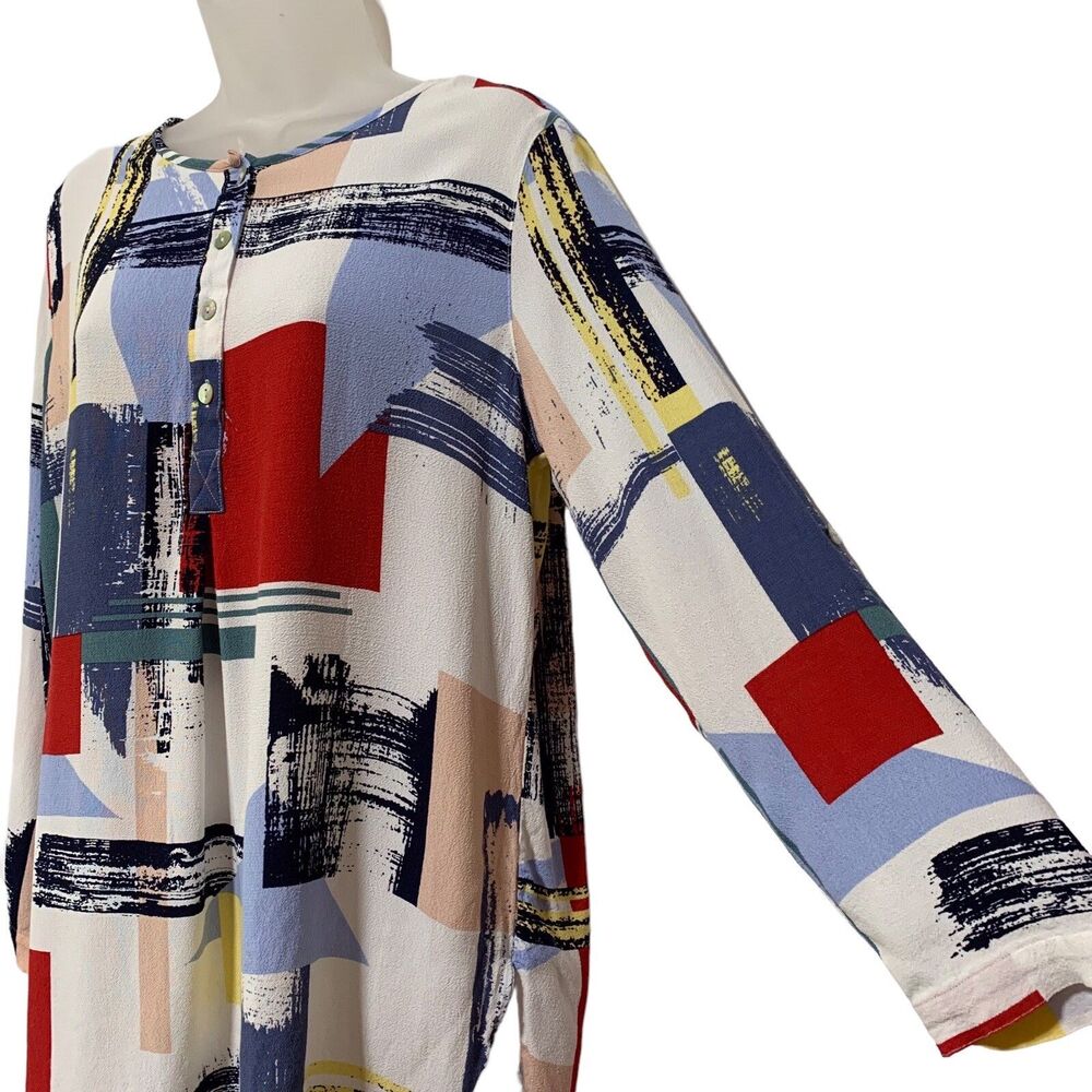 John Mark Abstract Print Button Front Long Sleeve… - image 2